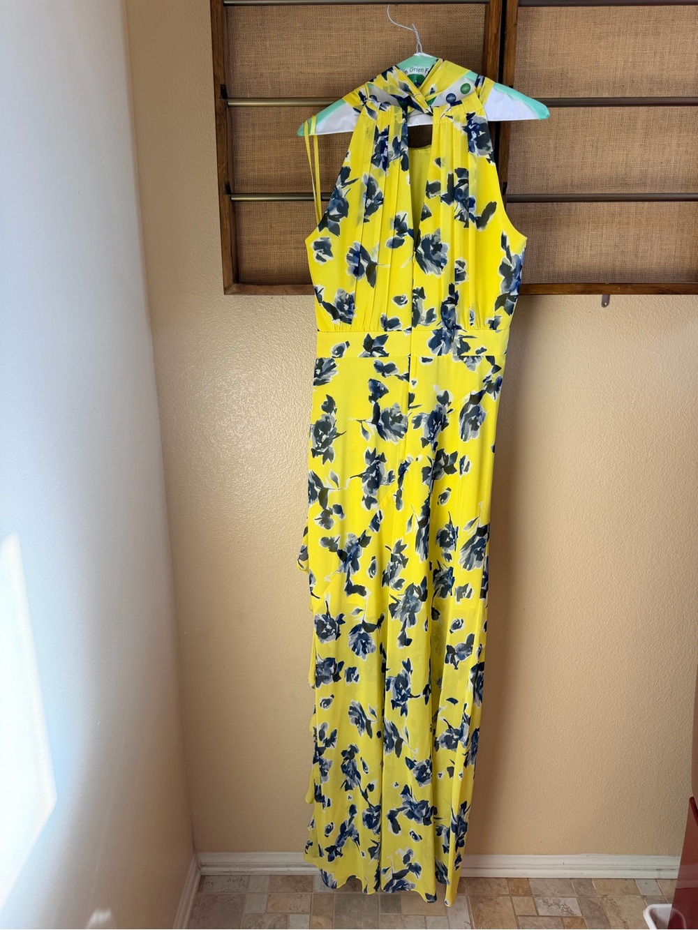 Eliza J Yellow Maxi Dress with Navy Floral Print